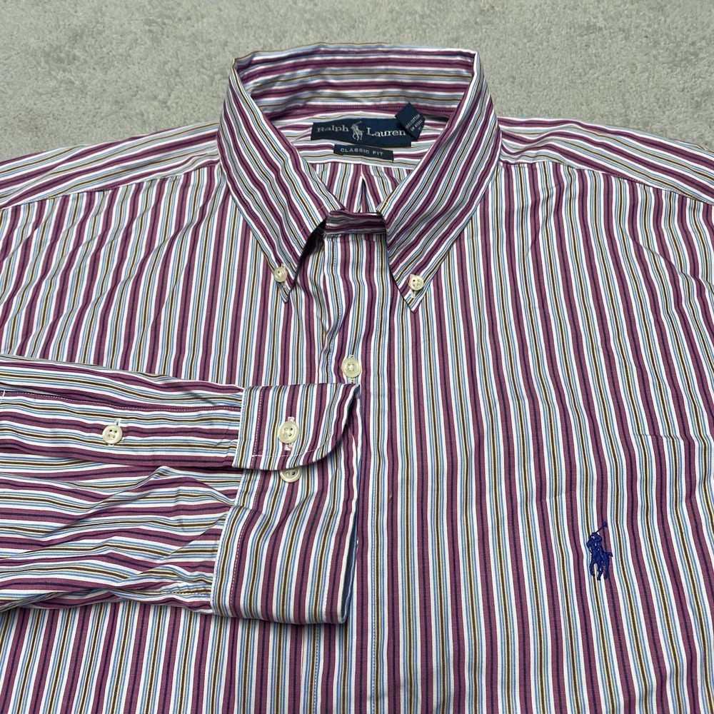 Ralph Lauren Shirt Mens XLโ Purple Striped Button Down Preppy Pony